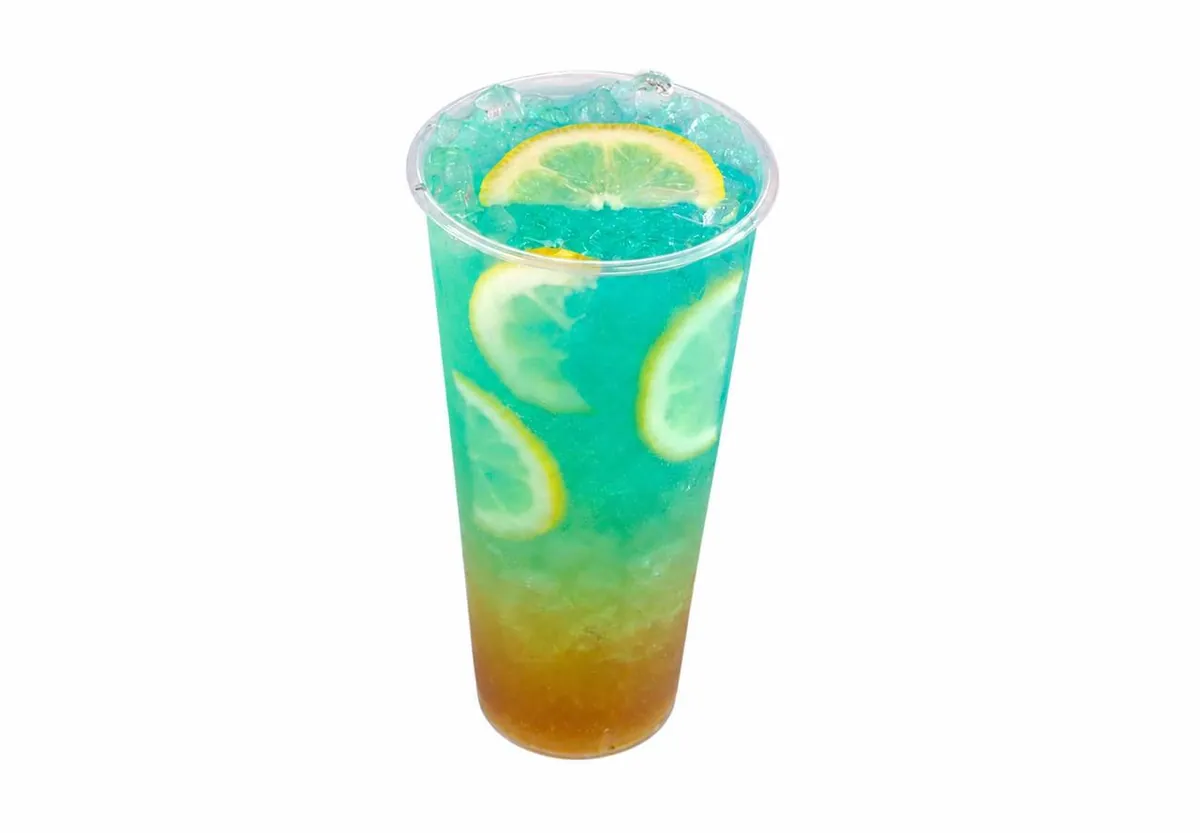 Electric Lemonade LIT TEA, a blue raspberry lemonade energy tea with lemon wheels