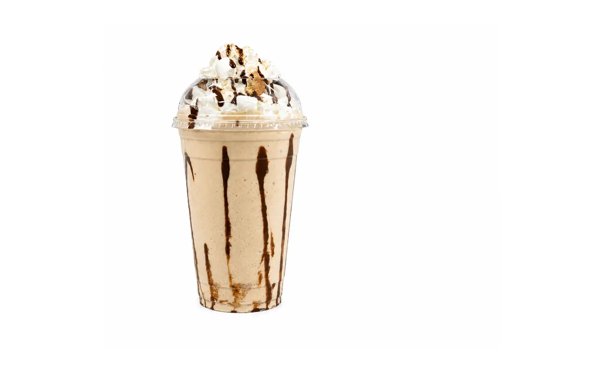 S'mores protein shake with marshmallow whip and chocolate drizzle