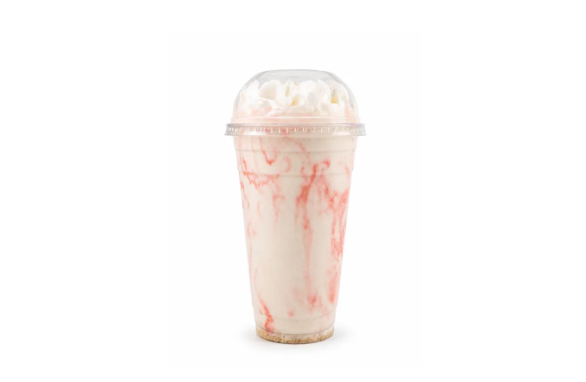 Strawberry Shortcake protein shake with strawberry swirl